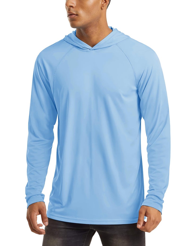 MAGCOMSEN Long Sleeve Athletic Shirts for Men - UPF 50+ Quick Dry Hooded Sun Protection T-Shirt - Moisture Wicking Rash Guard - Blue - Image 1